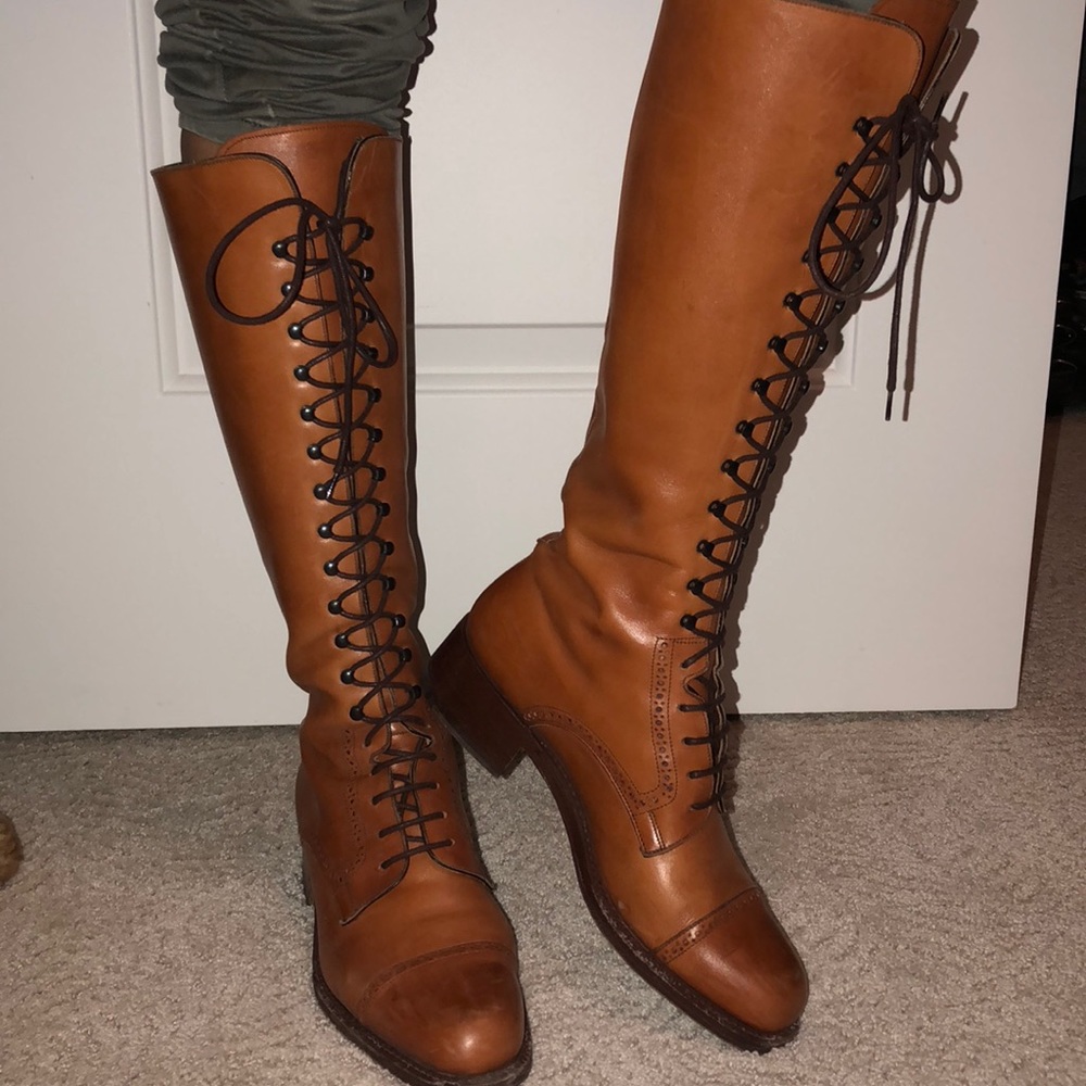 Women’s lace up brown leather boots